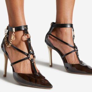 Shoe Dazzle Black Heels with Gold Chains